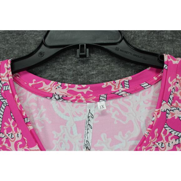 Lulu B 1X Pink Coral Print Blouse V-Neck 3/4 Sleeve Ruffle Cuff Top - Picture 3 of 6